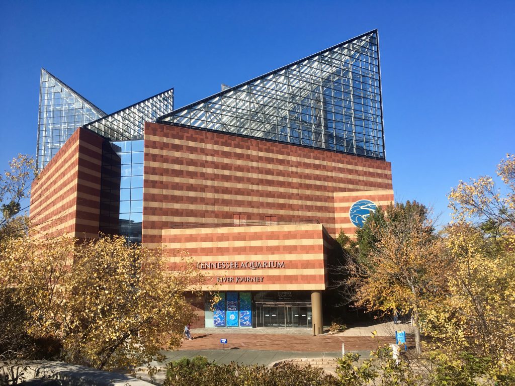 Tennessee Aquarium Building against a blue sky