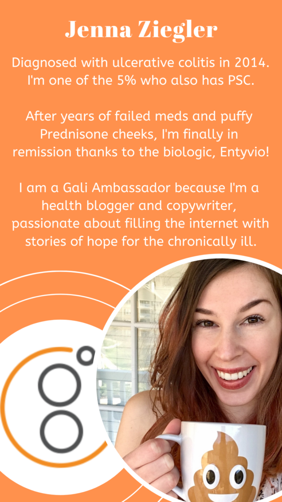 A brief bio of my medical journey next to my photo and Gali's logo