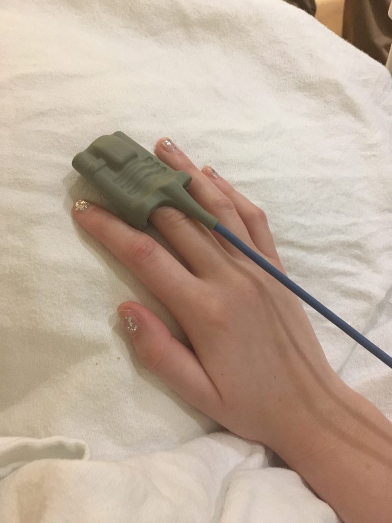 heart rate monitor on my finger at my liver biopsy